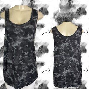 Terra & Sky 1X Black Tie-Dye Ribbed Scoop Neckline Tank Top